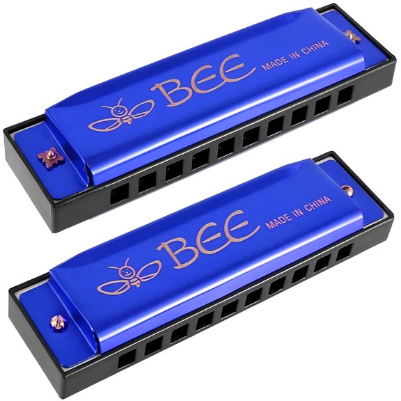SEPTRIO 2 Pack Harmonica for Beginners, 10 Holes 20 Tones Mouth Organ in Key of C, Durable Plastic Blues Harmonica for Kids Adults, Music Education Gift for Students and Hobbyists (Blue)