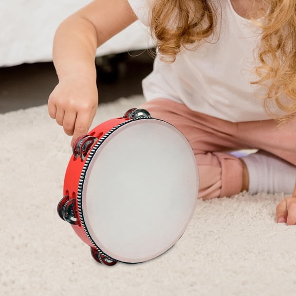 SEPTRIO 2026 New Hand Drum,Double Rows Tambourine Musical Instrument,Wooden Tambourines Metal Percussion for Games Concert Kids Adults 8Inch Red for Parties,Music Class,Performance,School,Home