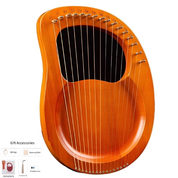 SEPTRIO 2026 New Mahogany 19 String Harp Lyre with Tune Wrench Spare Strings 2 Random Picks,For Music Practice,For Relaxation,For Beginners,For Personal Performances,For Therapeutic Use