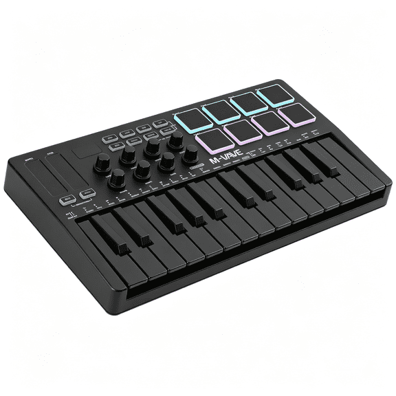 SEPTRIO 25 Key Usb Midi Keyboard Controller with 8 Backlit Drum Pads, Bluetooth Semi Weighted Professional Dynamic Keybed 8 Knobs and Music Production,Software Included (Black)