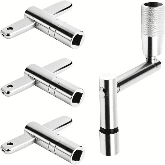 SEPTRIO 4-Pack Universal Drum Key Set,Stainless Steel Tuning Wrench Kit with Continuous Motion Key,Fits All 1/4" Rods (Silver)
