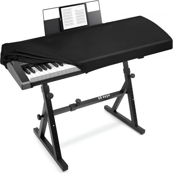SEPTRIO 88 Key Piano Keyboard Dust Cover, Stretchy Polyester Protector with Music Stand Opening, Black