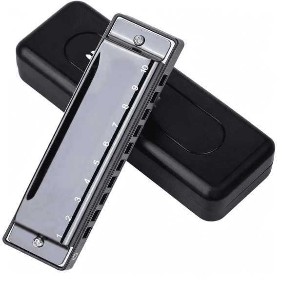SEPTRIO Blues Harmonic Mouth Organ 10 Hole 20 Tones C Key with Case Diatonic Harmonica for Beginner, Students, Professional Player, Adult, Friends, Gift Black