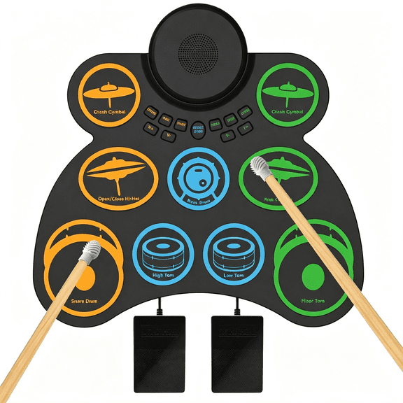 SEPTRIO Electric Drum Set for Kids&Adults,9-Pad Electronic Drum Pad with 0.32" Thickened Silicone,Built-In Speaker,Rechargeable Battery. Portable Electric Drums Gift Bateria Electrica