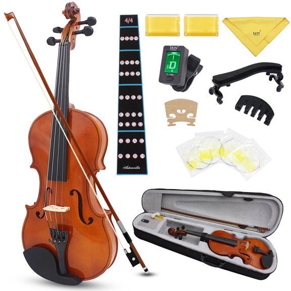 SEPTRIO Handcrafted Full Size Violin: Solid Wood Matte Fiddle, Acoustic Beginner 4/4 Violin Kit with Lesson Book, Bow, Shoulder Rest, Extra Strings, Fretboard Stickers