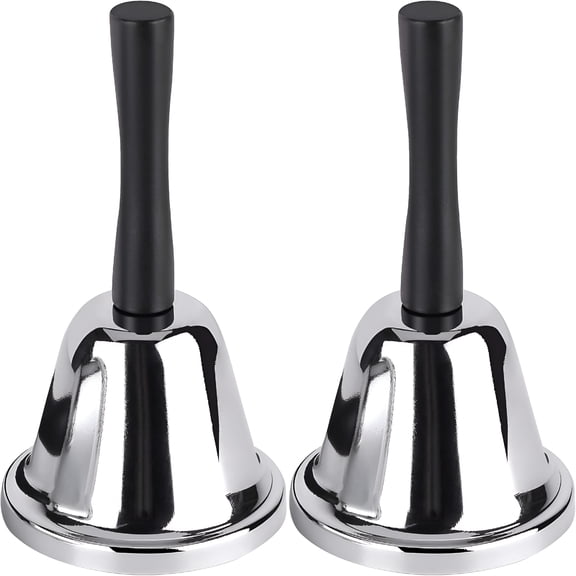SEPTRIO Loud Hand Bell,2 Pack Silver Steel Hand Bells for Adults,Dinner Bells,Classroom Bell,Alarm,Jingles,Ringing