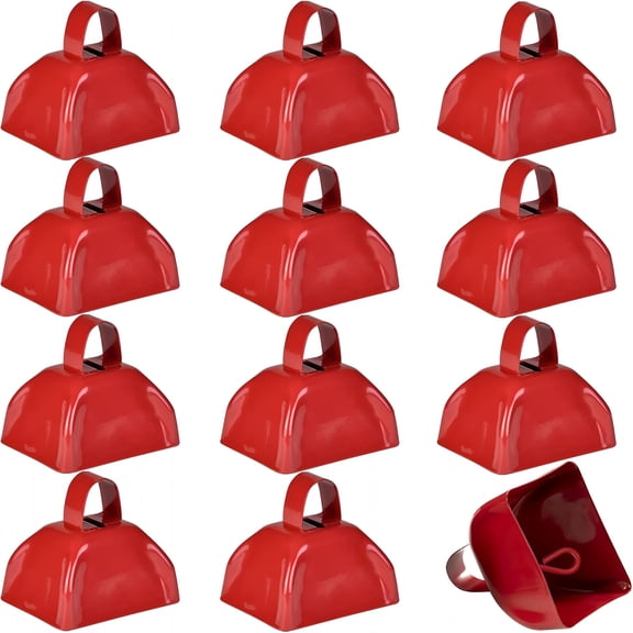 SEPTRIO Metal Cowbell-12 Pack,3 Inch Red Cow Bells for Sporting Events,Cheering,Spirit,Loud Cow Bell Ideal Hand Percussion Cowbells Noise Makers for Sporting Events,Football Games