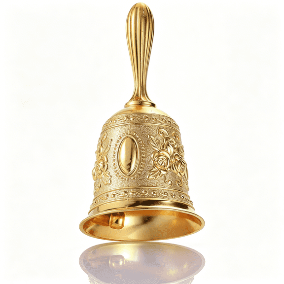 SEPTRIO Super Loud Large Brass Hand Call Bell for Dinner Wedding Classroom Tibetan Meditation,Gift for Bedridden,Mom,Seniors,Teacher(Gold)