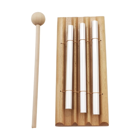 SEPTRIO Three Tone Chime Bell, Oak Wood Hand Held Meditation Chimes, Aluminum Tube Sound Therapy Instrument for Mindfulness, Yoga, Prayer, Healing, Pure Tone Resonance