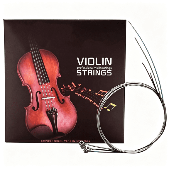 SEPTRIO Violin Strings Universal Full Set (G-D-A-E) Violin Fiddle String Strings Steel Core Nickel-Silver Wound with Nickel-Plated Ball End for 4/4 3/4 1/2 1/4 Violins