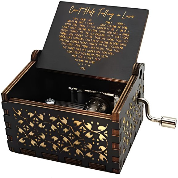 SEPTRIO Wooden Music Box, Antique Engraved Keepsake Playing Can't Help Falling in Love, Romantic Gift for Loved Ones