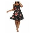 thumbnail image 1 of SEQUIN HEARTS Womens Black Ruffled Floral Spaghetti Strap Square Neck Knee Length Party Fit + Flare Dress 18, 1 of 3
