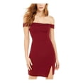 thumbnail image 1 of SEQUIN HEARTS Womens Burgundy Short Sleeve Off Shoulder Above The Knee Cocktail Body Con Dress 13, 1 of 3