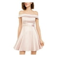 thumbnail image 1 of SEQUIN HEARTS Womens Pink Belted Zippered Short Sleeve Off Shoulder Mini Cocktail Fit + Flare Dress 9, 1 of 3