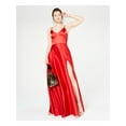 thumbnail image 1 of SEQUIN HEARTS Womens Red Slitted Spaghetti Strap V Neck Full-Length Evening Fit + Flare Dress Juniors 11, 1 of 2