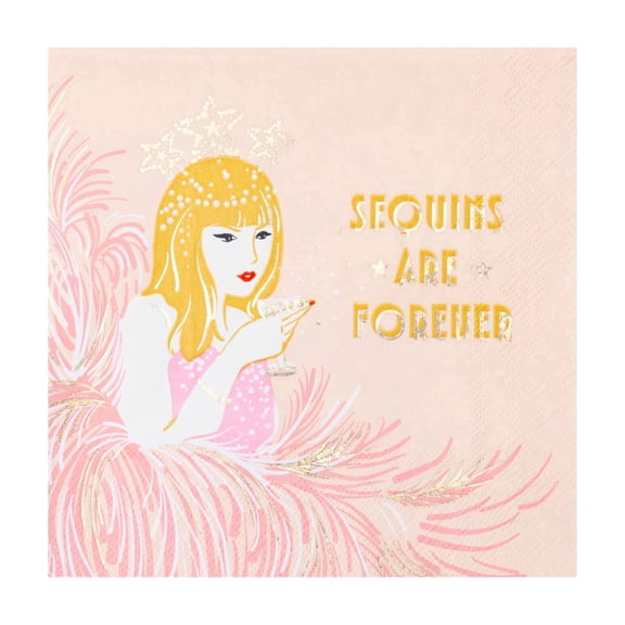 Bonjour Fte Sequins Are Forever Large Paper Napkins, Disposable Party Supplies, 20 Count, Lunch Size, Pop Star Birthday Party