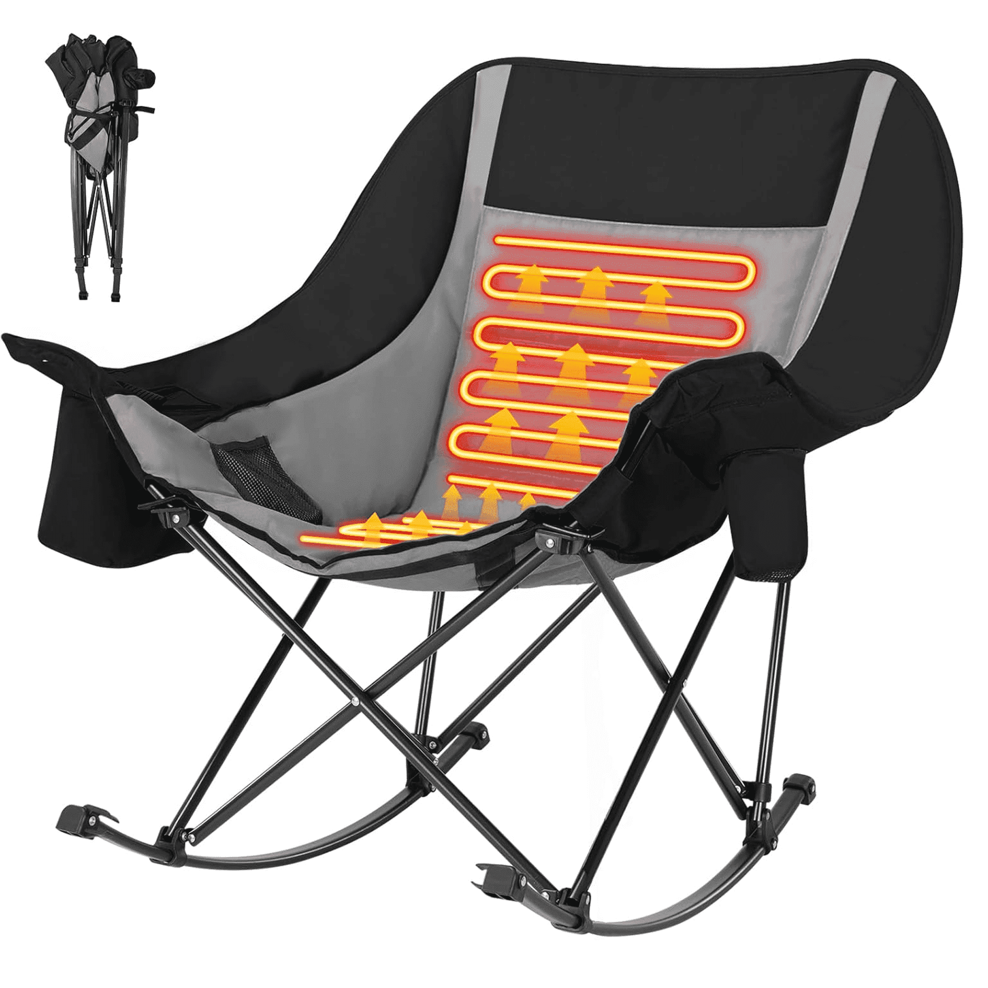 SERABETTO Oversized Heated Rocking Camping Chair,Supports 400 lbs, 3 Heat Levels Heated, Cup Holder, 600D Oxford, for Winter Outdoor,black - Walmart.com
