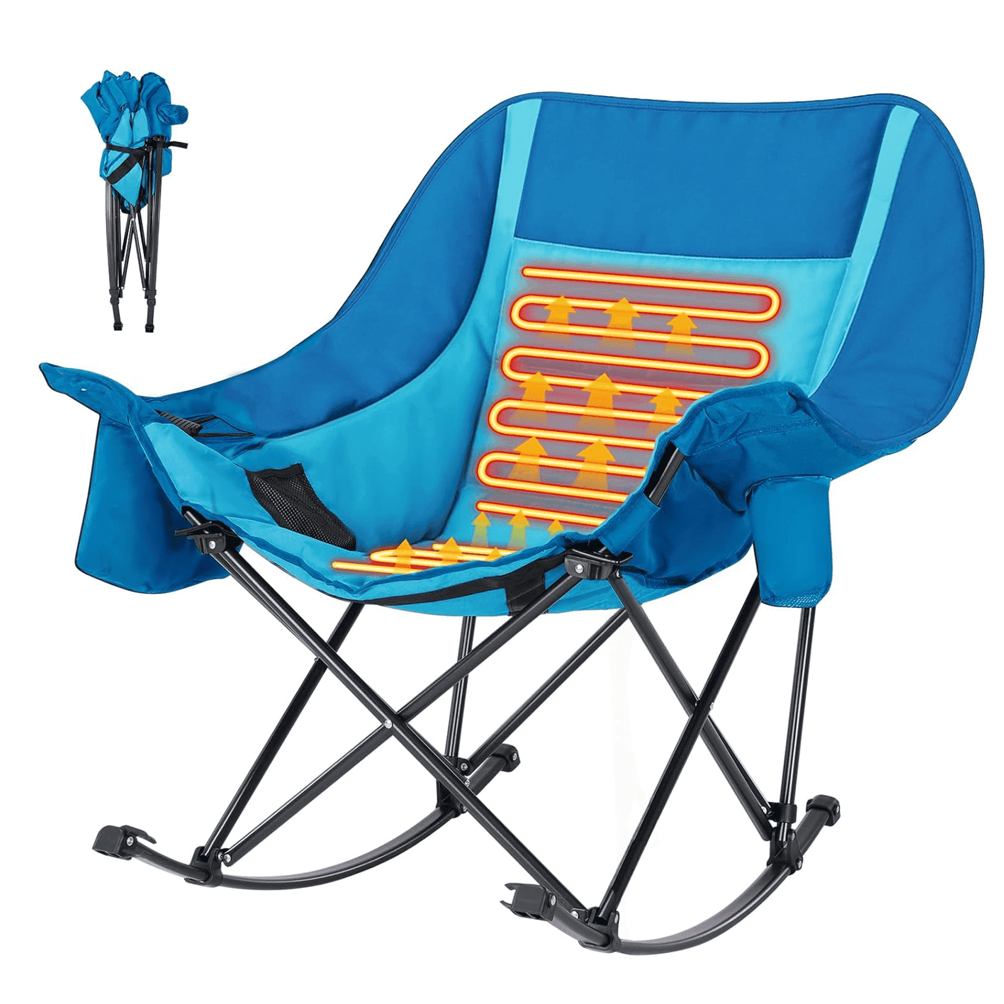 SERABETTO Oversized Heated Rocking Camping Chair,Supports 400 lbs, 3 Heat Levels Heated, Cup Holder, 600D Oxford, for Winter Outdoor,blue