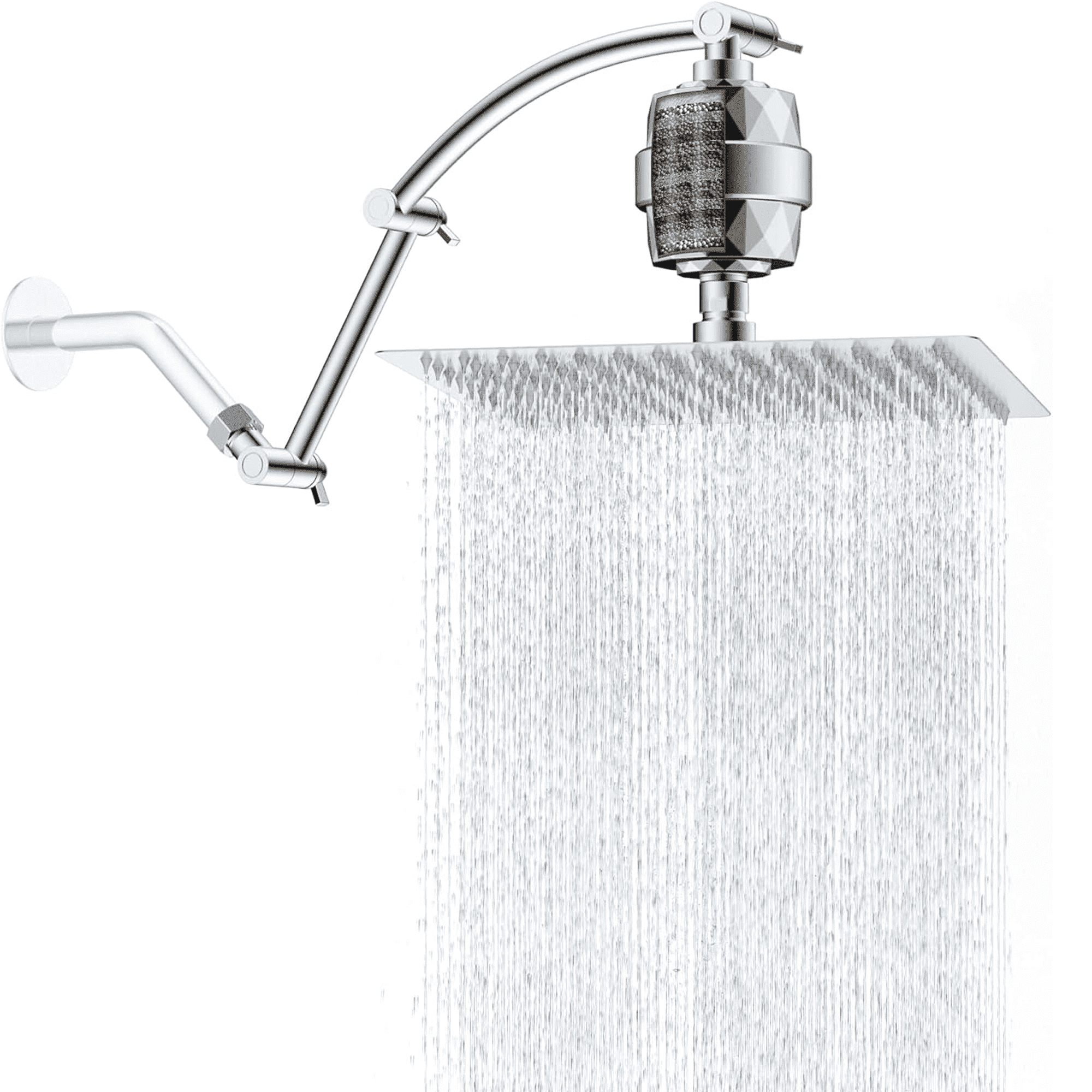 SERABETTO Shower Head,All Metal Rain Filtered, 10'' High Pressure Rainfall Showerhead with 16" Shower Head Extension Arm, 23 Stage Shower Filter, Solid Brass Adjustable Shower Arm Extender, Chrome