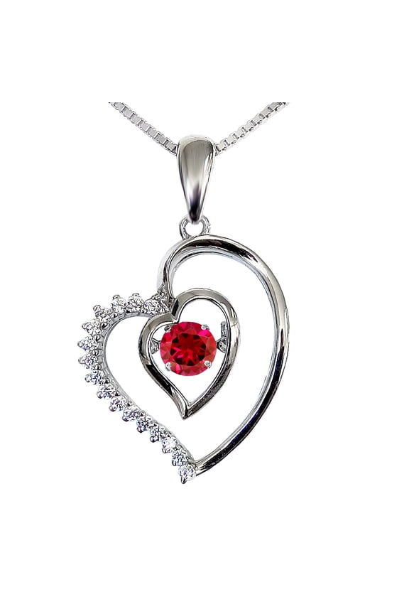 SERAFINA Lab Ruby Dancing Heart Sterling Silver Pendant