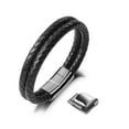 thumbnail image 1 of SERASAR Leather Bracelet for Men "Double" with stainless steel magnetic closure, Silver 23cm, including gift box, 1 of 9