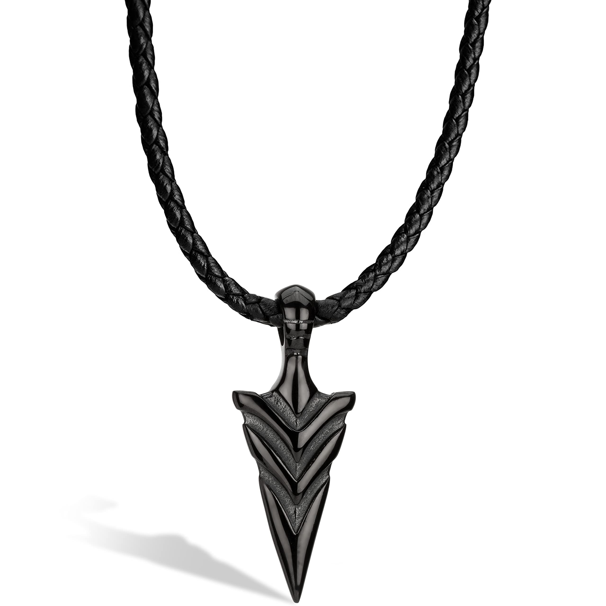 SERASAR Men's Premium Leather necklace "Arrow" with Stainless steel Pendant and Magnetic Closure, Black 60cm, incliding Gift box