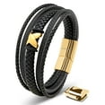 thumbnail image 1 of SERASAR Men's Premium Leather Bracelet "Flake" with stainless steel magnetic closure, Gold 20cm, including gift box, 1 of 9