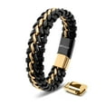 thumbnail image 1 of SERASAR Leather Bracelet for Men "Steel" with stainless steel magnetic closure, Gold/Black 23cm, including gift box, 1 of 10