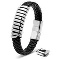 thumbnail image 1 of SERASAR Leather Bracelet for Man "Helix" with stainless steel magnetic closure, Silver 23cm, including gift box, 1 of 9