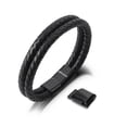 thumbnail image 1 of SERASAR Leather Bracelet for Men "Double" with stainless steel magnetic closure, Black 20cm, including gift box, 1 of 10