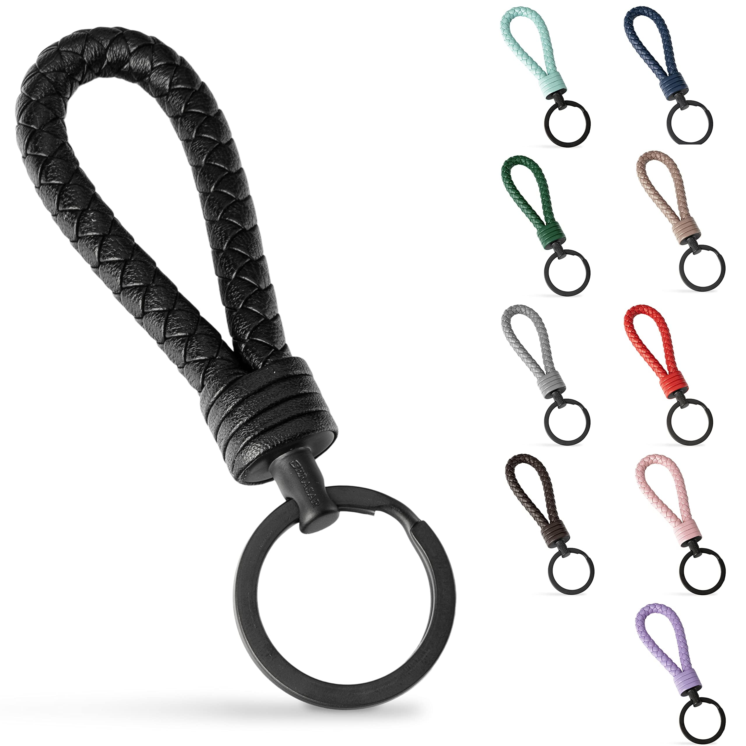 SERASAR Black Leather Car Keychain, Stainless Steel Key Ring, Strong ...