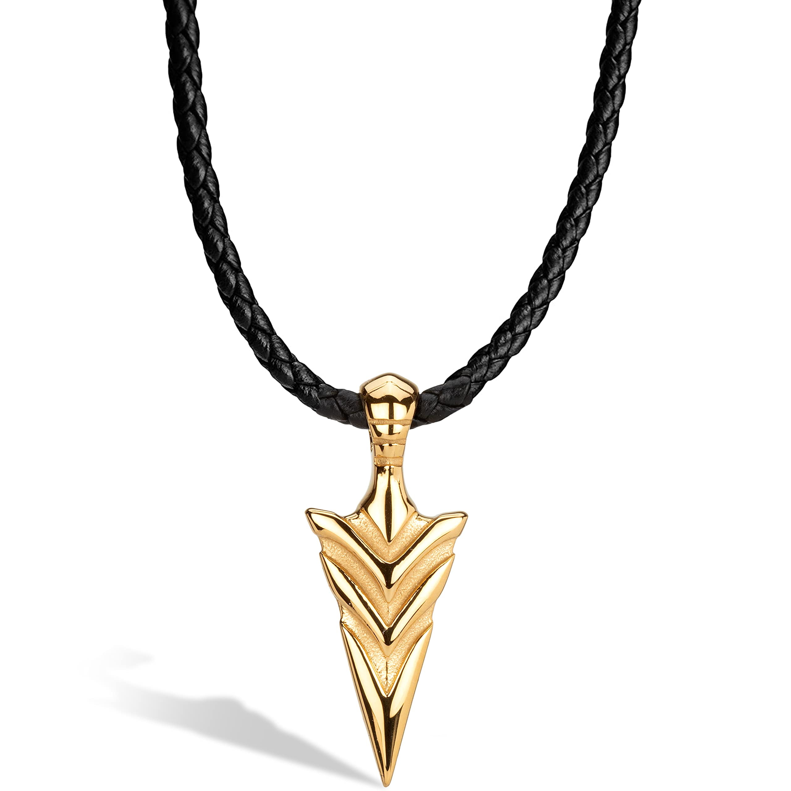 SERASAR Men's Premium Leather necklace "Arrow" with Stainless steel Pendant and Magnetic Closure, Gold 60cm, incliding Gift box