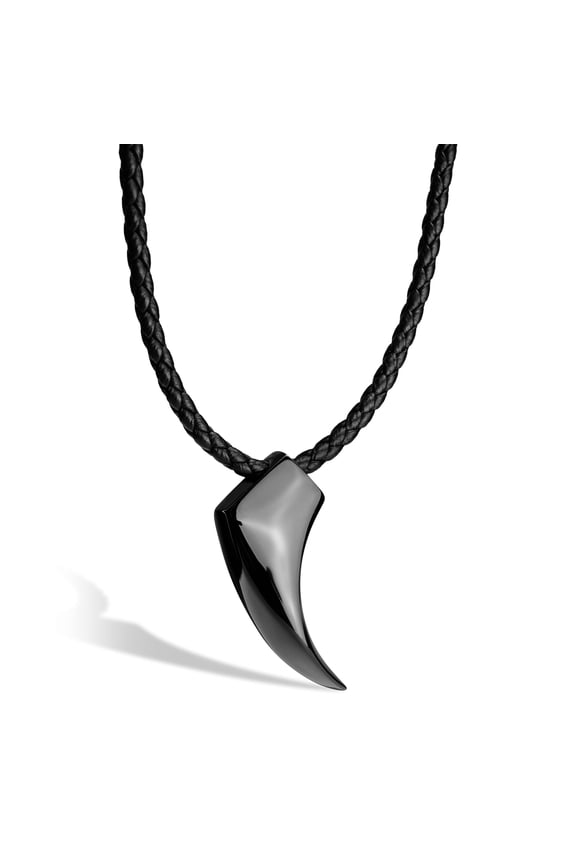 Leather Necklace for Men "Wolf" with Stainless steel Pendant and Magnetic Closure, Black 50cm, incliding Gift box