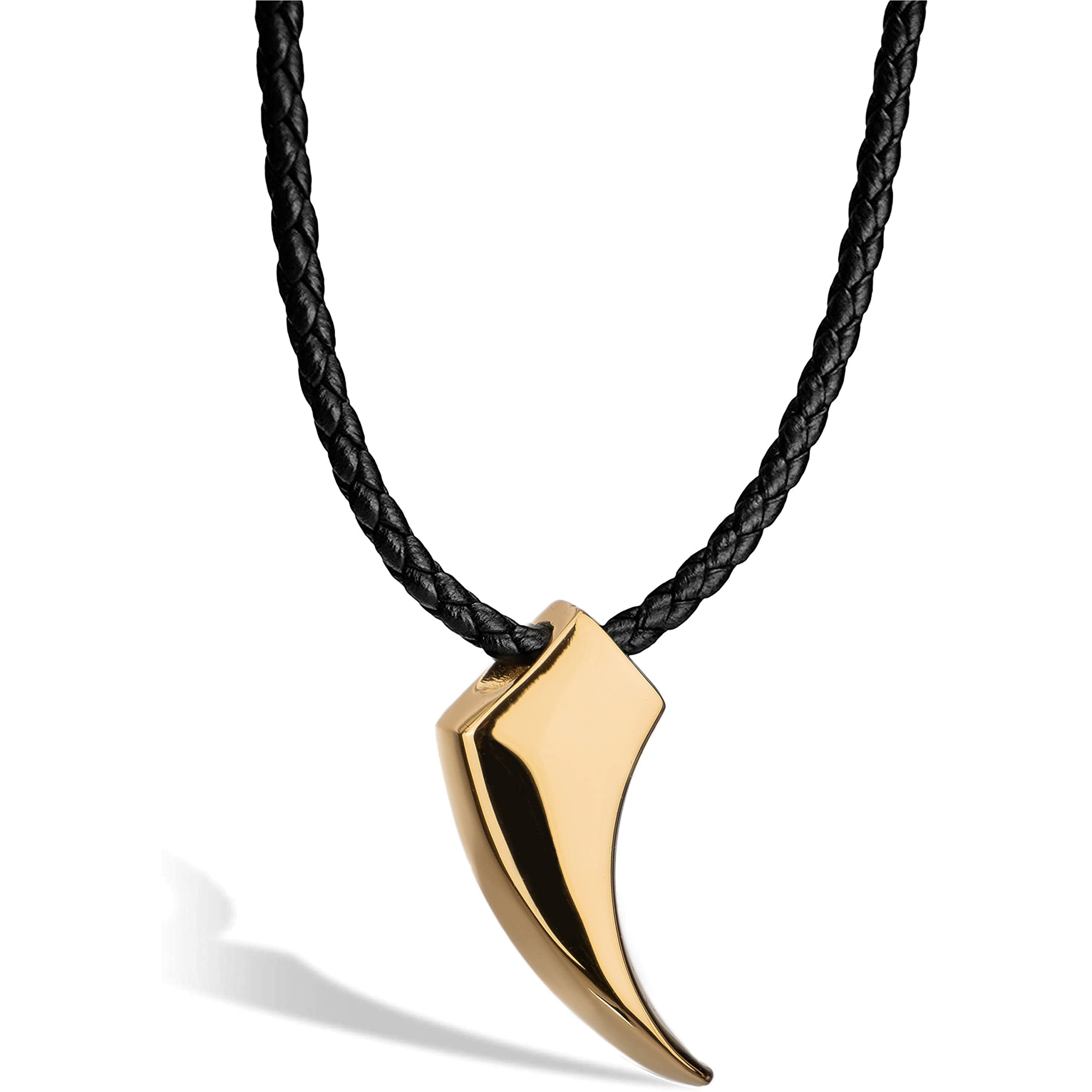 SERASAR Leather Necklace for Men "Wolf" with Stainless steel Pendant and Magnetic Closure, Gold 50cm, incliding Gift box