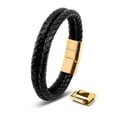 thumbnail image 1 of SERASAR Leather Bracelet for Men "Double" with stainless steel magnetic closure, Gold 23cm, including gift box, 1 of 9