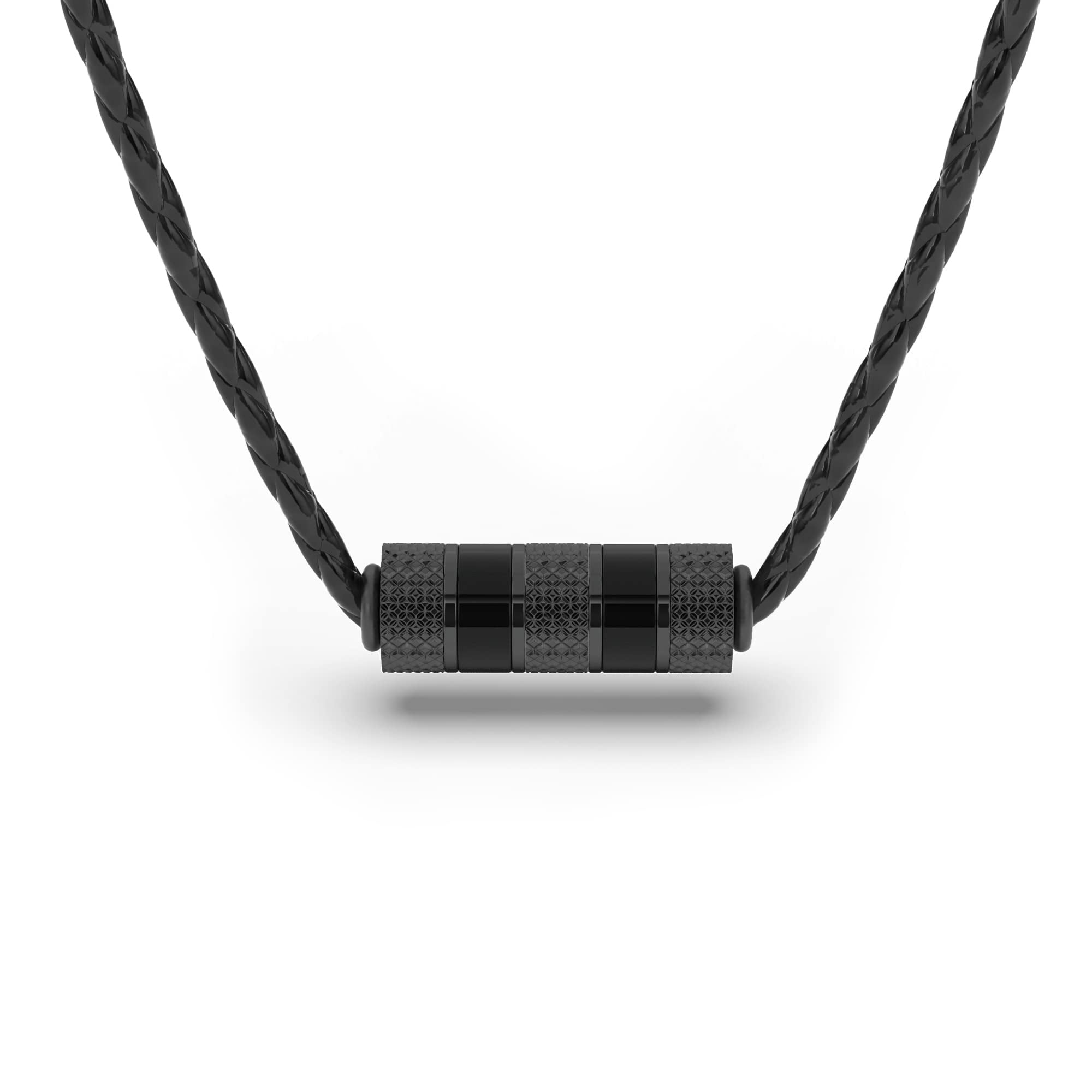 SERASAR Men's Leather Necklace "Solid" with Stainless steel Pendant and Magnetic Closure, Black 50cm, incliding Gift box