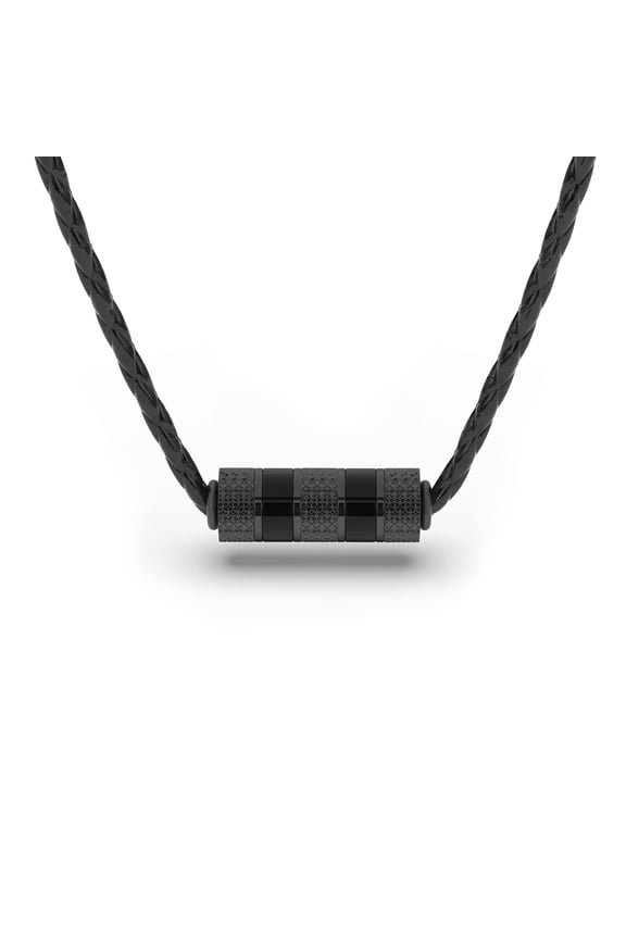 Men's Leather Necklace "Solid" with Stainless steel Pendant and Magnetic Closure, Black 60cm, incliding Gift box