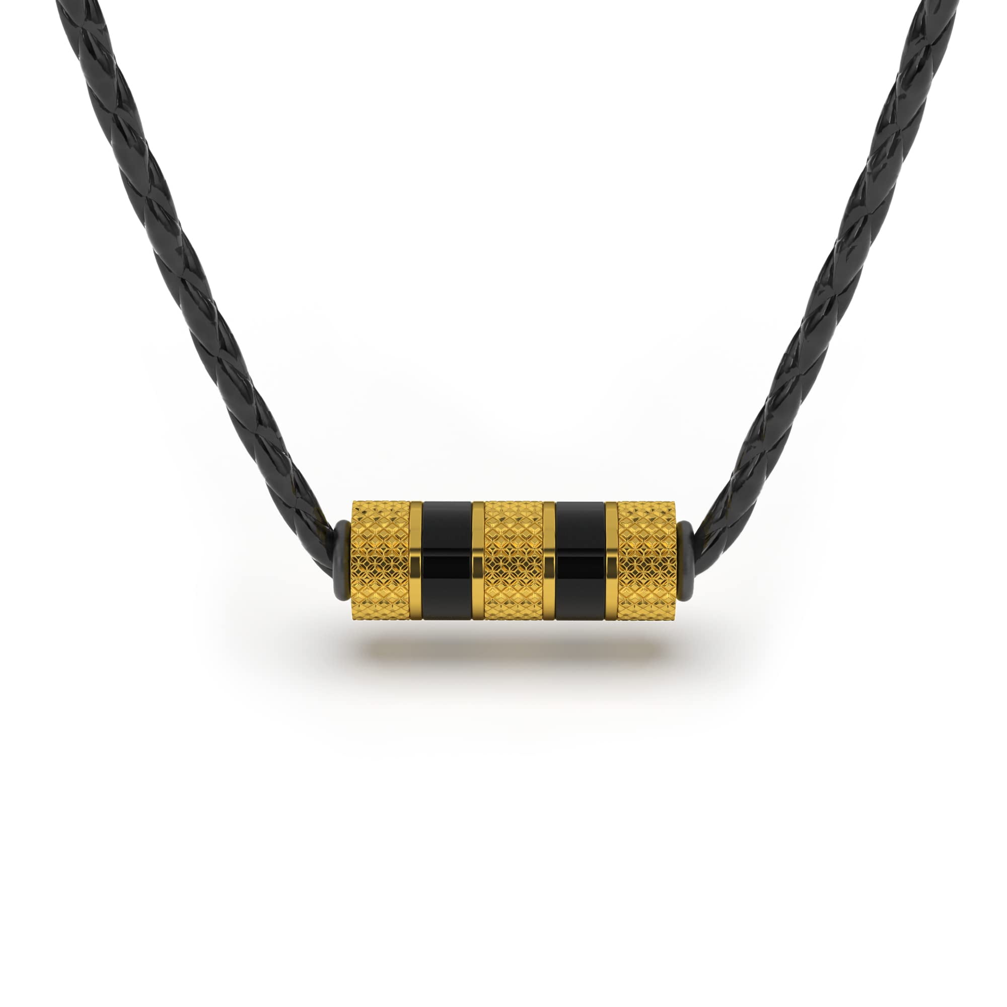 SERASAR Men's Leather Necklace "Solid" with Stainless steel Pendant and Magnetic Closure, Gold 60cm, incliding Gift box