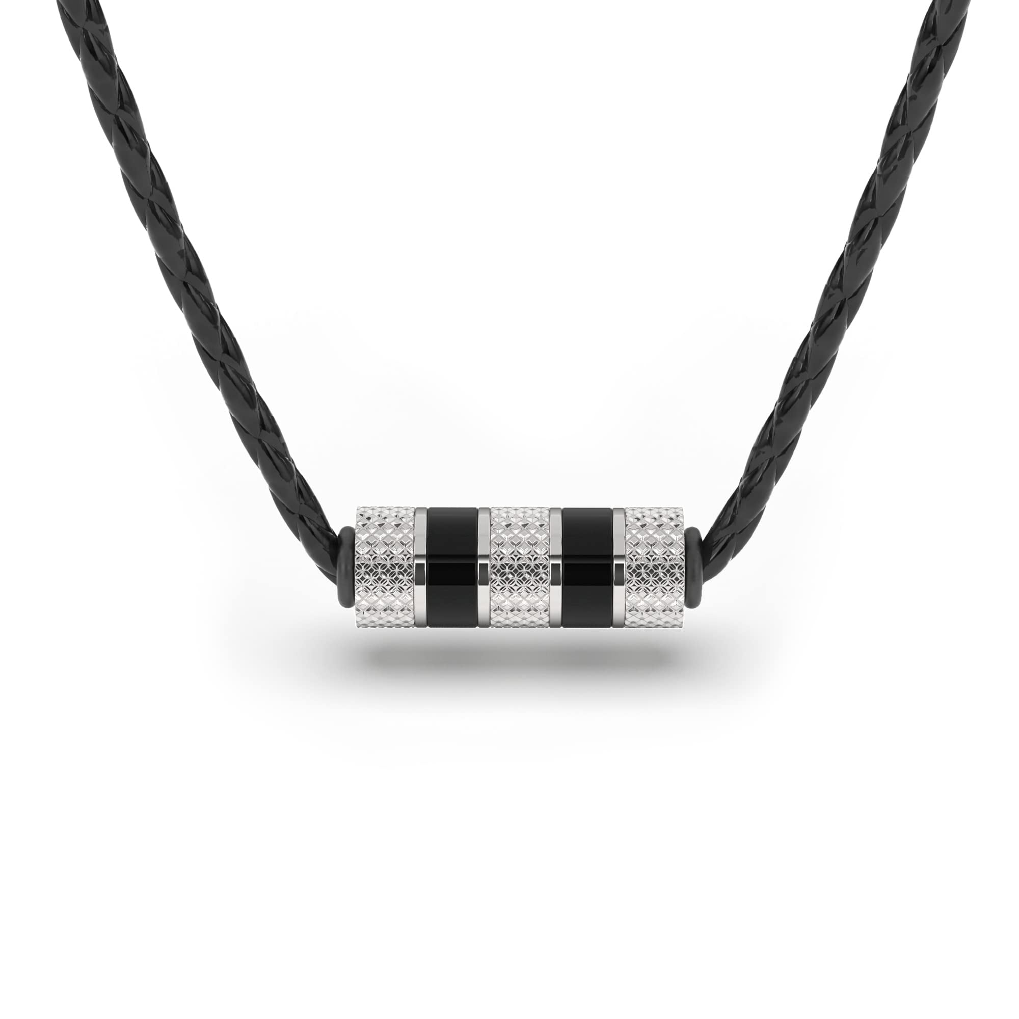 SERASAR Men's Leather Necklace "Solid" with Stainless steel Pendant and Magnetic Closure, Silver 50cm, incliding Gift box
