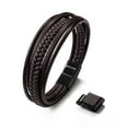 thumbnail image 1 of SERASAR Men's Genuine Leather Bracelet "Braid" with stainless steel magnetic closure, Brown 23cm, including gift box, 1 of 10