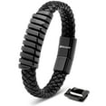 thumbnail image 1 of SERASAR Leather Bracelet for Men "Helix" with stainless steel magnetic closure, Black 17cm, including gift box, 1 of 9