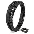 thumbnail image 1 of SERASAR Men's Premium Leather Bracelet "Pearl" with stainless steel magnetic closure, Black 17cm, including gift box, 1 of 9