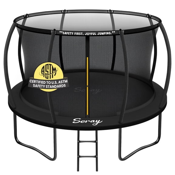 SERAY 10FT, 12FT, 14FT Outdoor Trampoline with Safety Enclosure Net, Ladder and Rust-Resistant Frame, ASTM Certified Backyard Trampoline for Kids and Adults