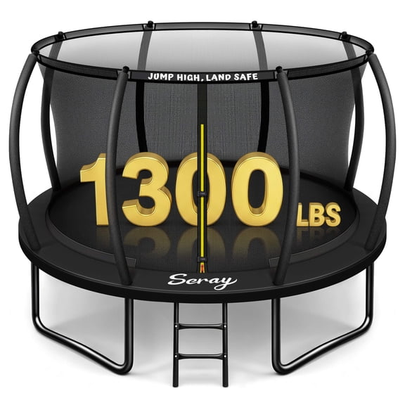 SERAY 10FT, 12FT, 14FT Outdoor Trampoline with Safety Enclosure Net, Ladder and Rust-Resistant Frame, ASTM Certified Backyard Trampoline for Kids and Adults