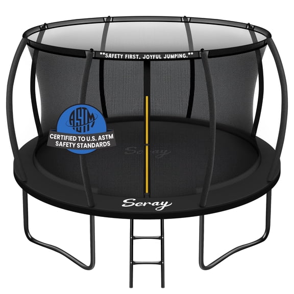 SERAY 10FT, 12FT, 14FT Outdoor Trampoline with Safety Enclosure Net, Ladder and Rust-Resistant Frame, ASTM Certified Backyard Trampoline for Kids and Adults