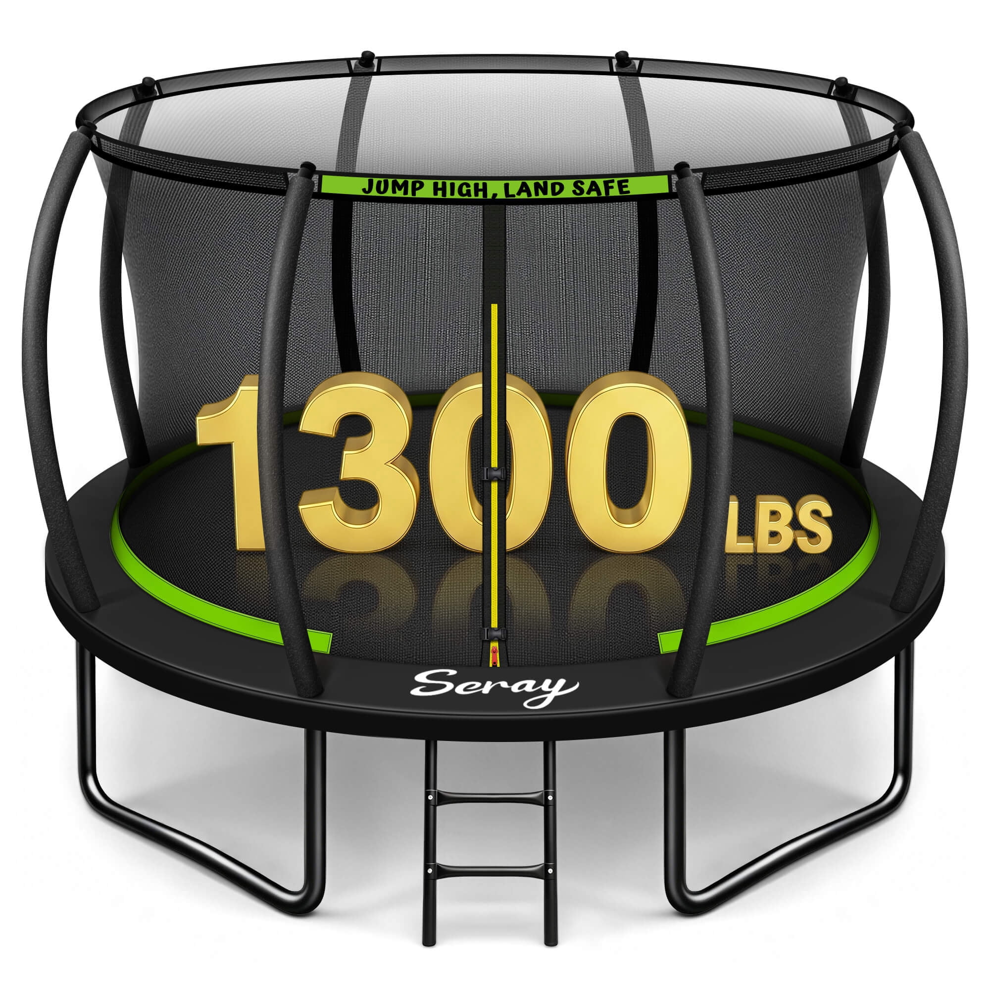 SERAY 10FT, 12FT, 14FT Outdoor Trampoline with Safety Enclosure Net, Ladder and Rust-Resistant Frame, ASTM Certified Backyard Trampoline for Kids and Adults