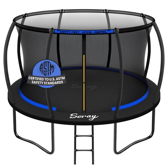 SERAY 10FT, 12FT, 14FT Outdoor Trampoline with Safety Enclosure Net, Ladder and Rust-Resistant Frame, ASTM Certified Backyard Trampoline for Kids and Adults