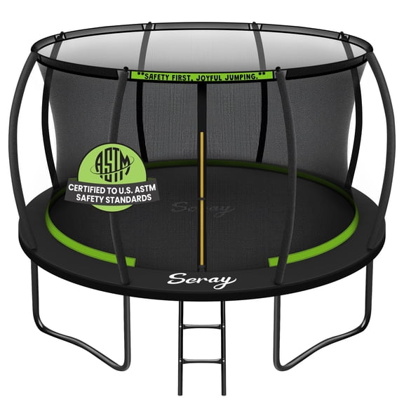 SERAY 10FT, 12FT, 14FT Outdoor Trampoline with Safety Enclosure Net, Ladder and Rust-Resistant Frame, ASTM Certified Backyard Trampoline for Kids and Adults
