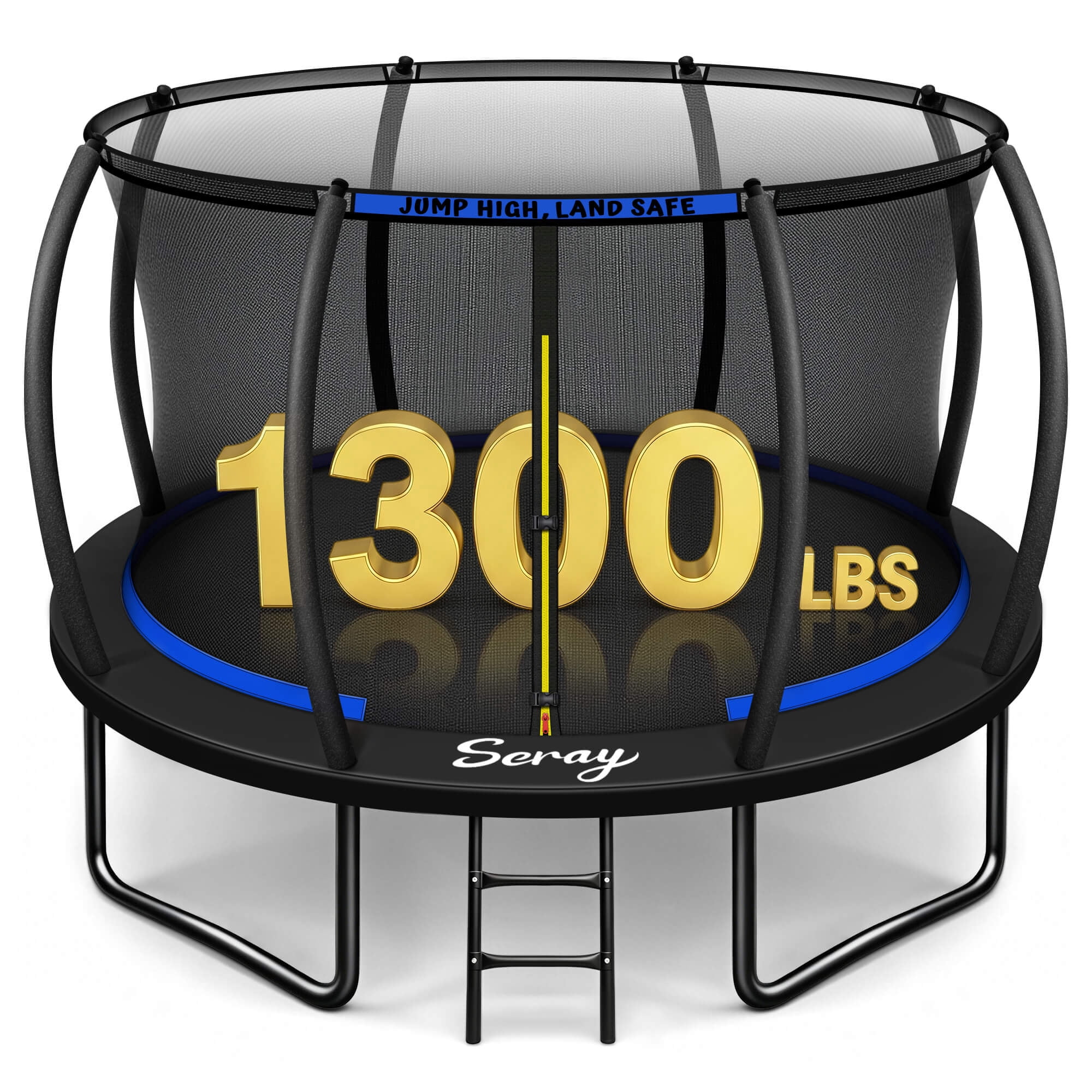 SERAY 10FT, 12FT, 14FT Outdoor Trampoline with Safety Enclosure Net, Ladder and Rust-Resistant Frame, ASTM Certified Backyard Trampoline for Kids and Adults