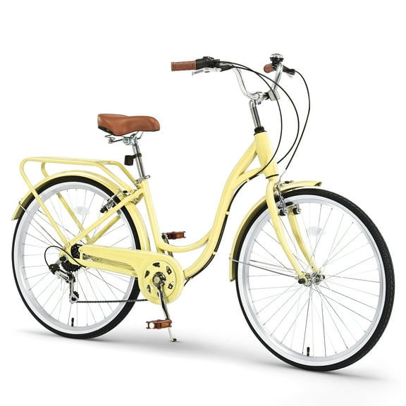 SERAY 26 inch Cruiser Bike for Adults, 7-Speed Comfort Bicycle with Rear Rack & Fenders, Steel Frame
